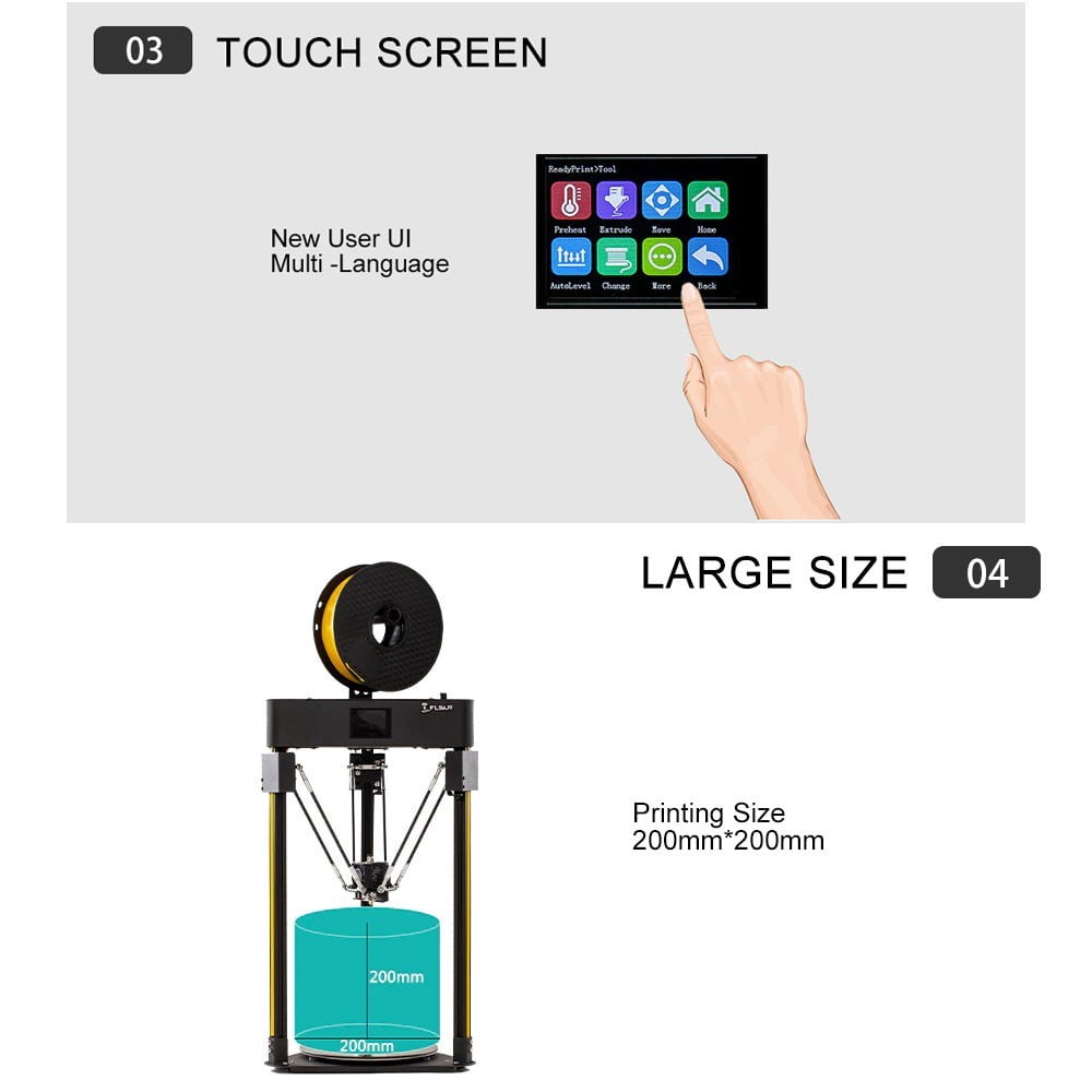 Touch screen and large printing size of 200mm*200m for Flsun Q5 3D Printer