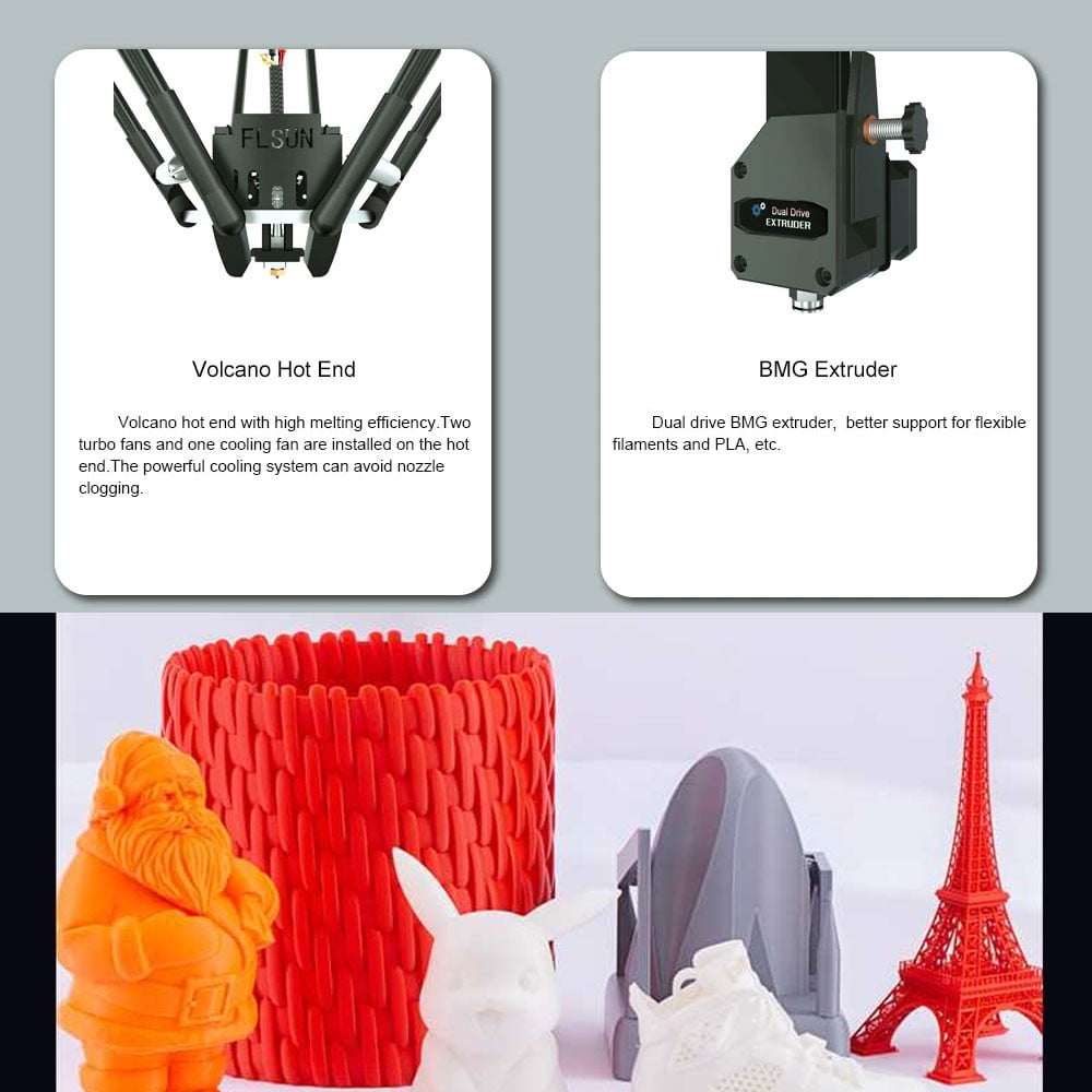 Volcano hot end with high melting efficiency and dual drive BMG extruder for FLSUN Super Racer 3D Printer