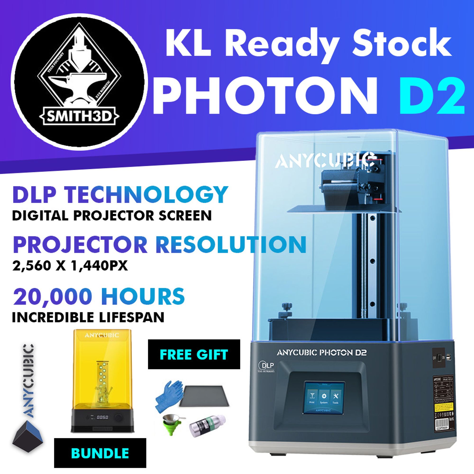 Imprimante 3D en Résine ANYCUBIC Photon D2, Imprimante 3D DLP avec Haute  Précision, Impression Ultra-silencieuse et… –